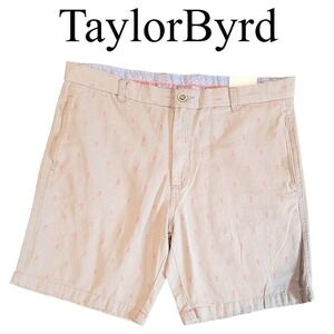 TailorByrd Chino Shorts Mens 36 Tan Cotton Pineapple Embroidered Classic Coastal